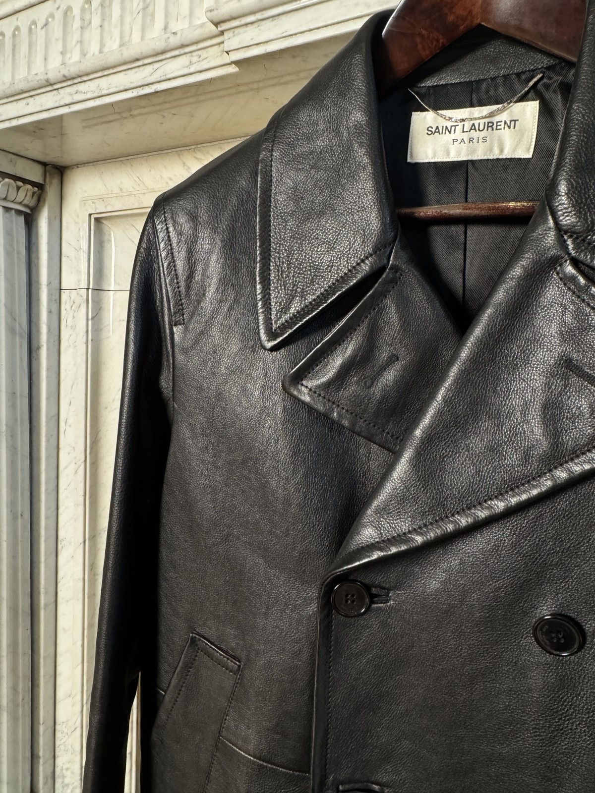 Saint Laurent Paris FW17 Double Breasted Coat in Black Textured Leather Size US L / EU 52-54 / 3 - 3 Thumbnail