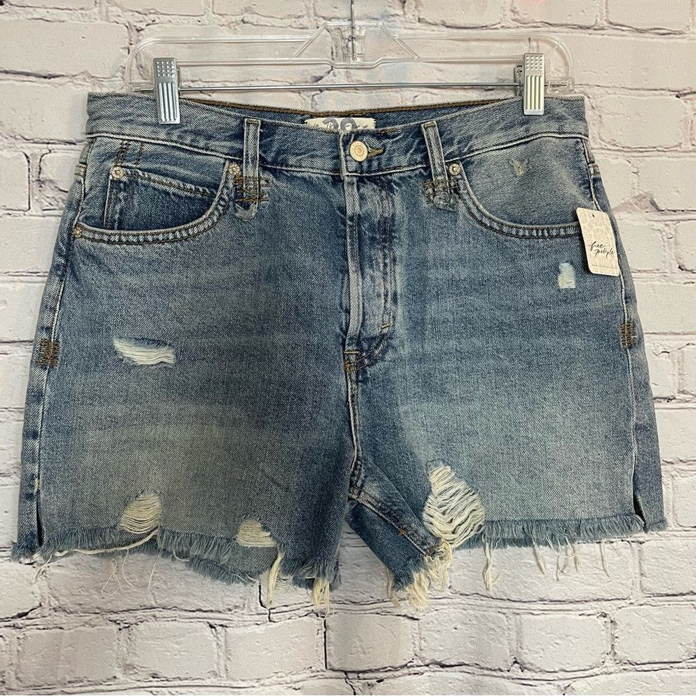 Free People NWT New Free People Makai Cutoff Denim Loose Cannon Blue Sh Size 29" - 4 Thumbnail