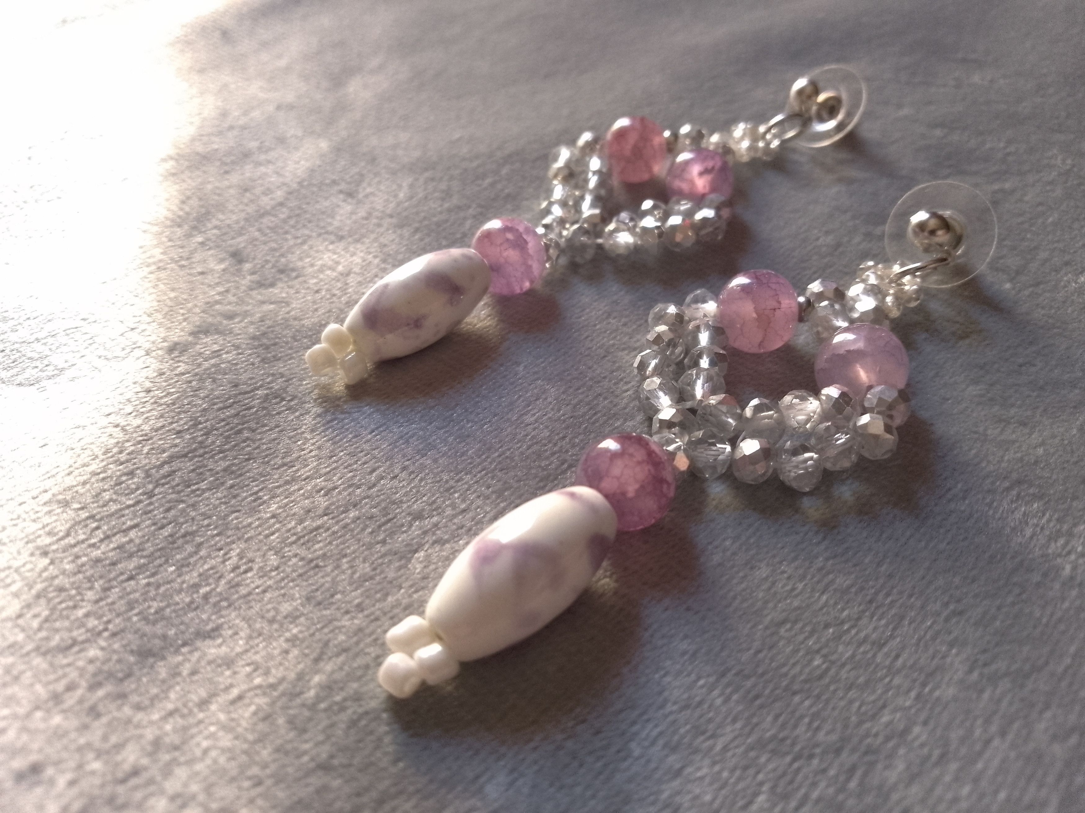 Handmade Gemstones earrings Lepidolite Rose/Pink Long Ceramics Size ONE SIZE - 3 Thumbnail