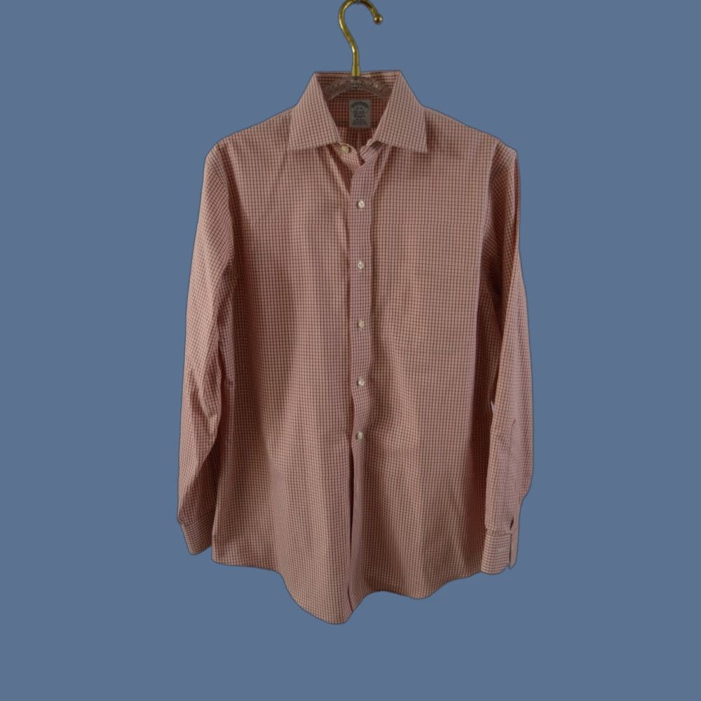 Brooks Brothers Brooks Brothers Men's L/S Shirt Rust Plaid SZ 16 34 Cotton Button-Up Classic Mens Size US L / EU 52-54 / 3 - 1 Thumbnail