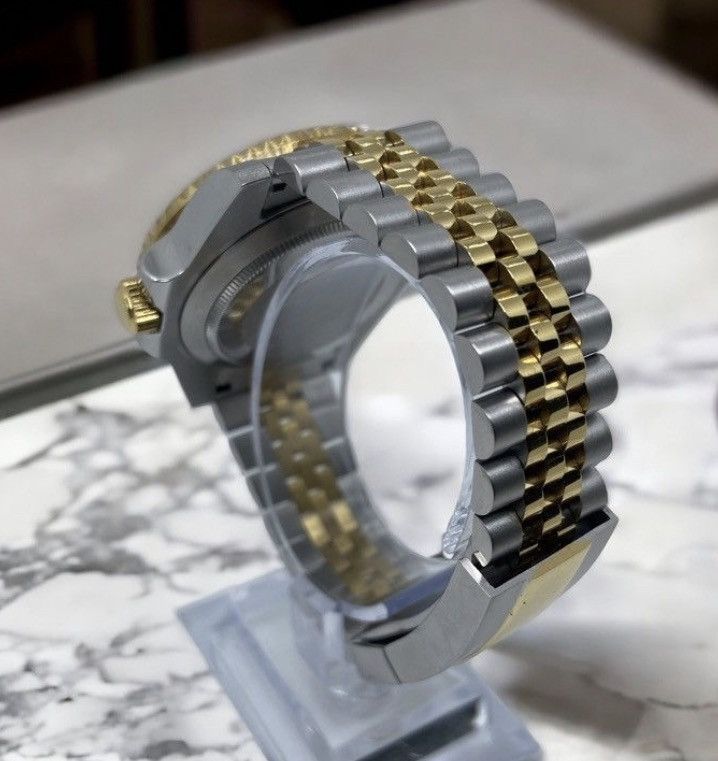 Japanese Brand Seiko Mod Submariner Date Black Steel Gold Jubilee Watch Size ONE SIZE - 3 Thumbnail