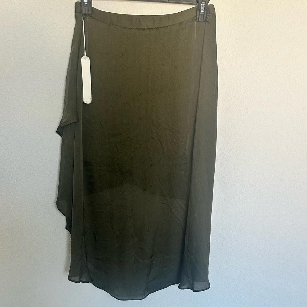 Designer REVOLVE Line & Dot Pleated Silk Wrap Olive Green Skirt Large Size 36" / US 14 / IT 50 - 3 Thumbnail