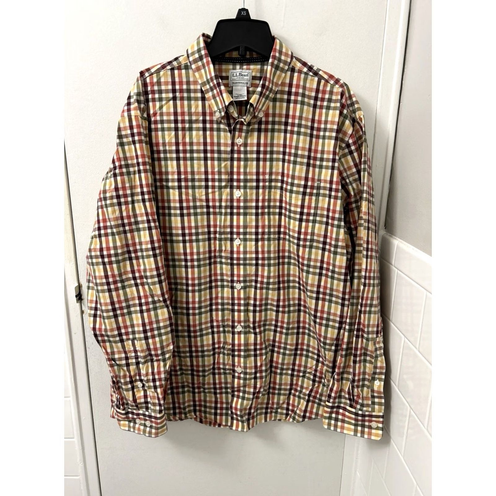 Vintage LL Bean Shirt Mens Large Red Orange Plaid Oxford Button Down Long Sleeve 505642 Size US L / EU 52-54 / 3 - 2 Thumbnail