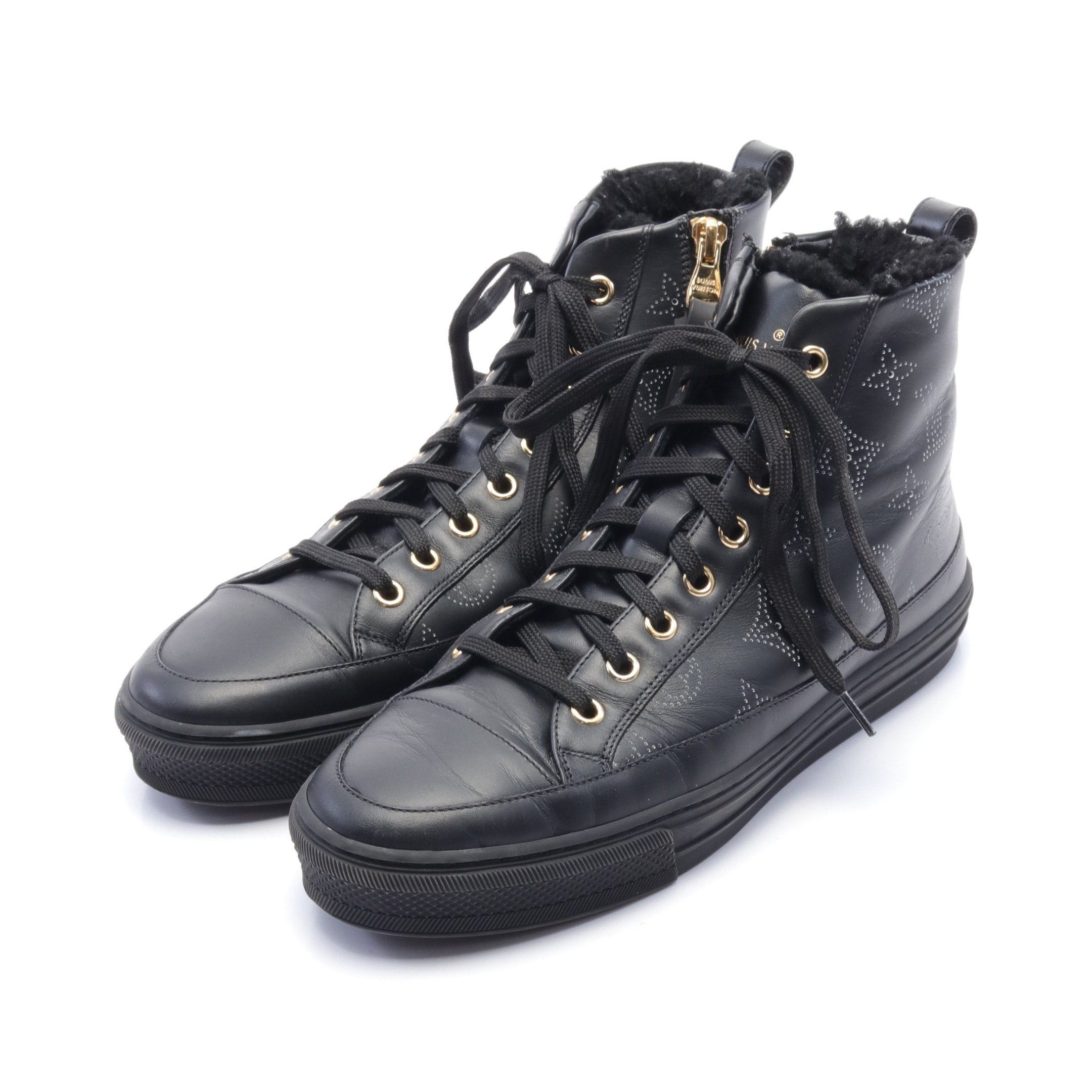 Stellar Line Monogram Mahina High Cut Sneakers Leather Black White