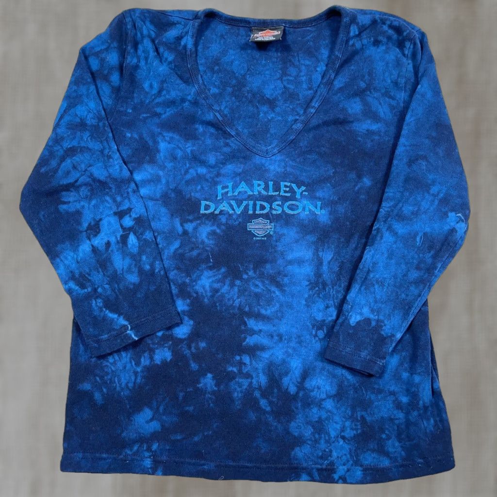 Harley Davidson VINTAGE Harley-Davidson Shirt Women XL Blue Tee 90s 1Y2K Tie Dye V Neck Jaguar Size XL / US 12-14 / IT 48-50 - 1 Thumbnail