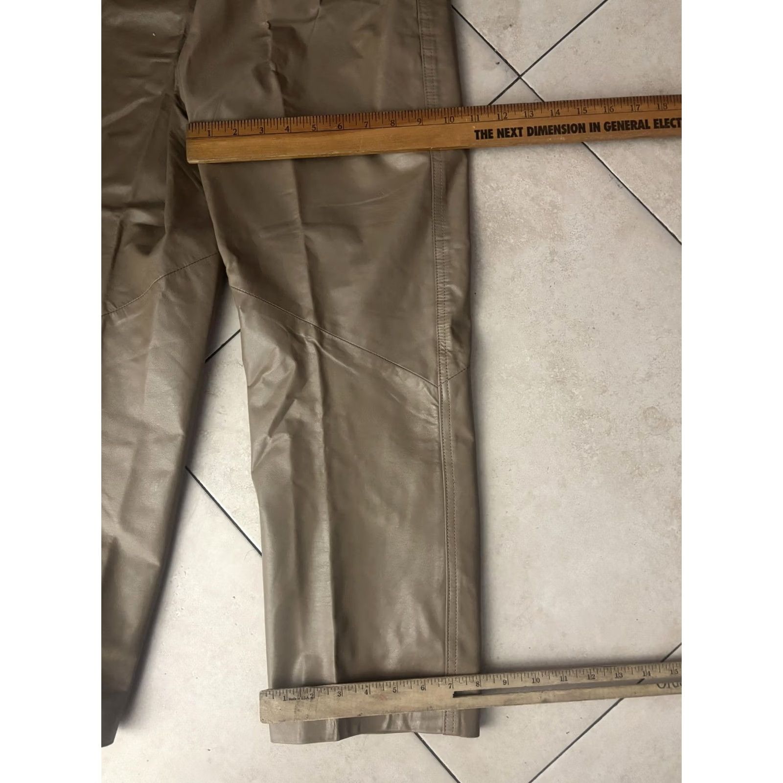 Vintage Vakko Pants Womens 29 Beige Leather Straight Leg Dress Trousers Zip Lined Size 29" - 8 Thumbnail