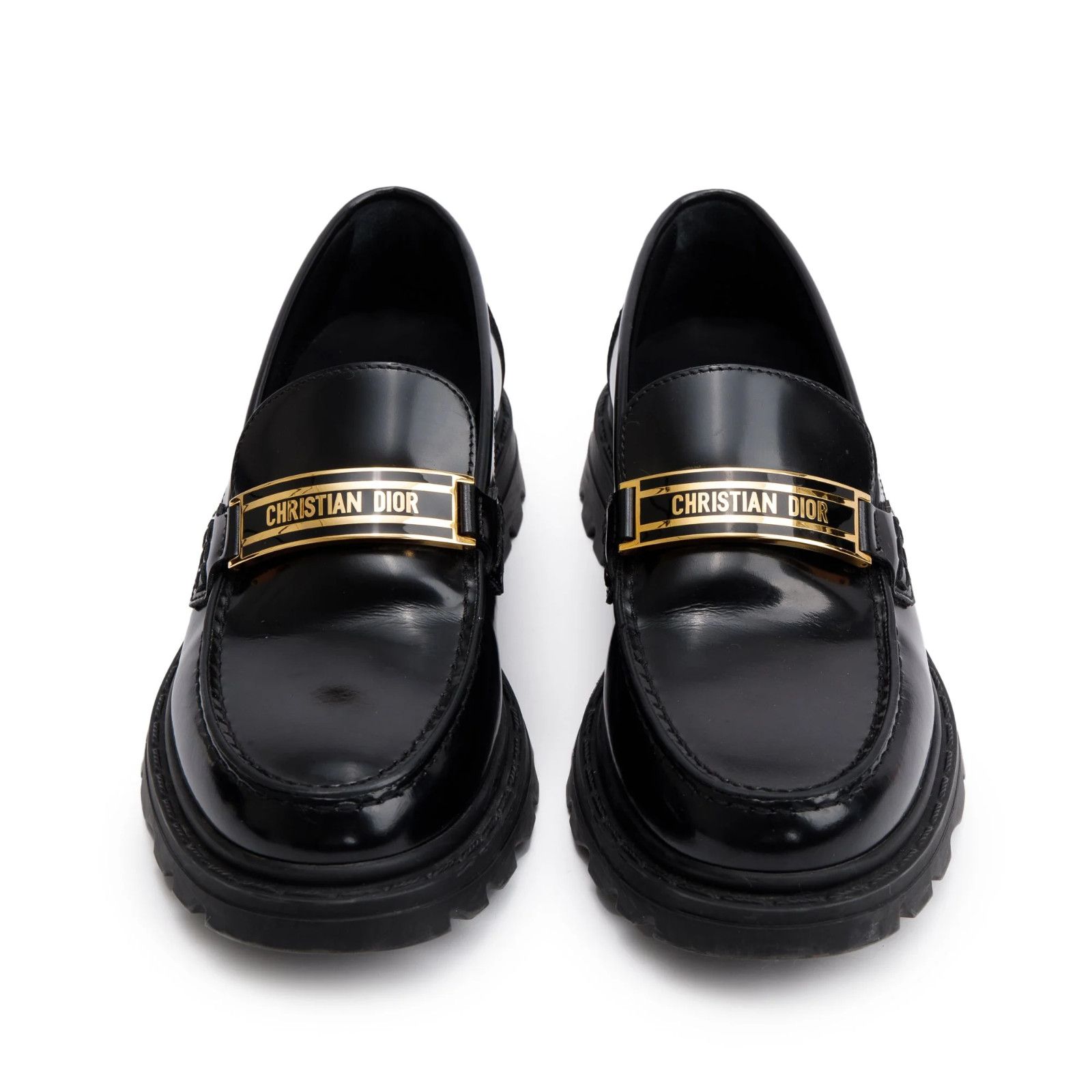 Dior Dior Code Black Brushed Calfskin Leather Gold Logo Loafer Size US 7.5 / IT 37.5 - 8 Thumbnail