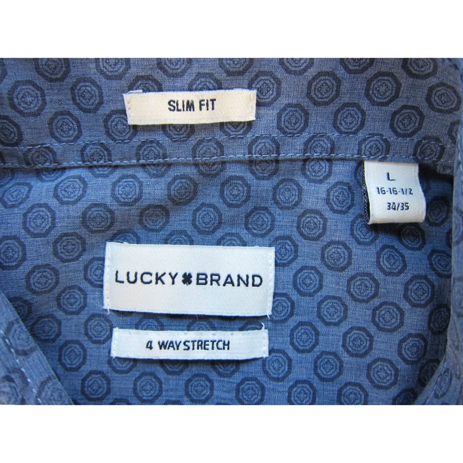 Lucky Brand Lucky Brand Shirt Men L 4 Way Stretch Blue Polka Dot Button Long Sleeve Slim Fit Size US L / EU 52-54 / 3 - 4 Thumbnail