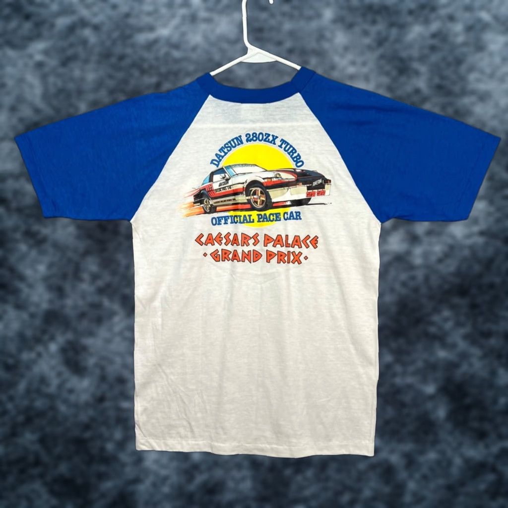 Hanes VINTAGE 1982 Caesars Palace Grand Prix Datsun 280ZX Turbo Pace Car T Shirt Medium Mens White Hanes Cotton Blend Crew Neck Short Sleeve Shirt Size US M / EU 48-50 / 2 - 1 Thumbnail