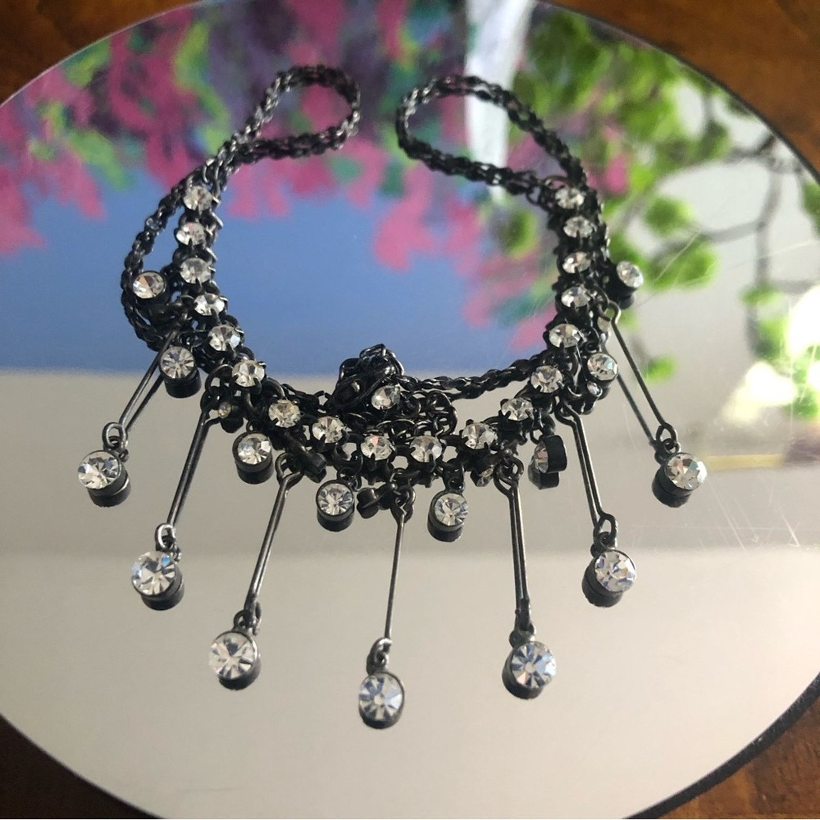 Vintage Vintage 90s elegant dangle clear stone chrome necklace Size ONE SIZE - 8 Thumbnail
