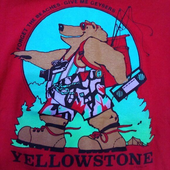 Vintage Vintage 80s Yellowstone Hiking Bear Geysers T-Shirt Size US S / EU 44-46 / 1 - 1 Thumbnail