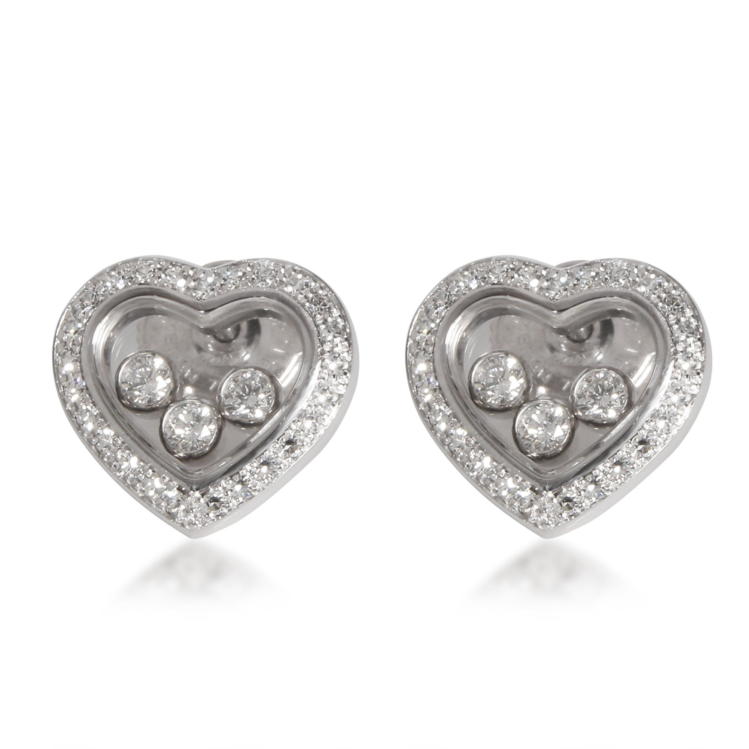 image of Chopard Happy Diamonds Icons Heart Earrings In 18K White Gold 0.70 Ctw, Women's