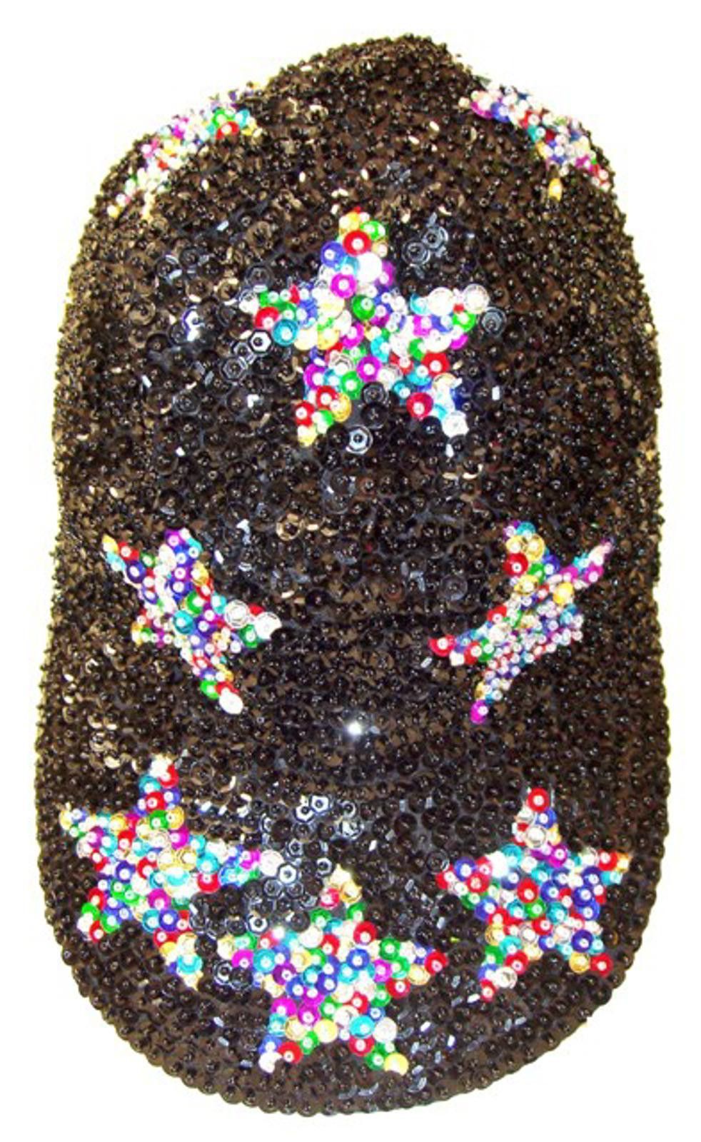 Designer Sequin Baseball Cap BLACK with MULTI STARS Size ONE SIZE - 1 Preview