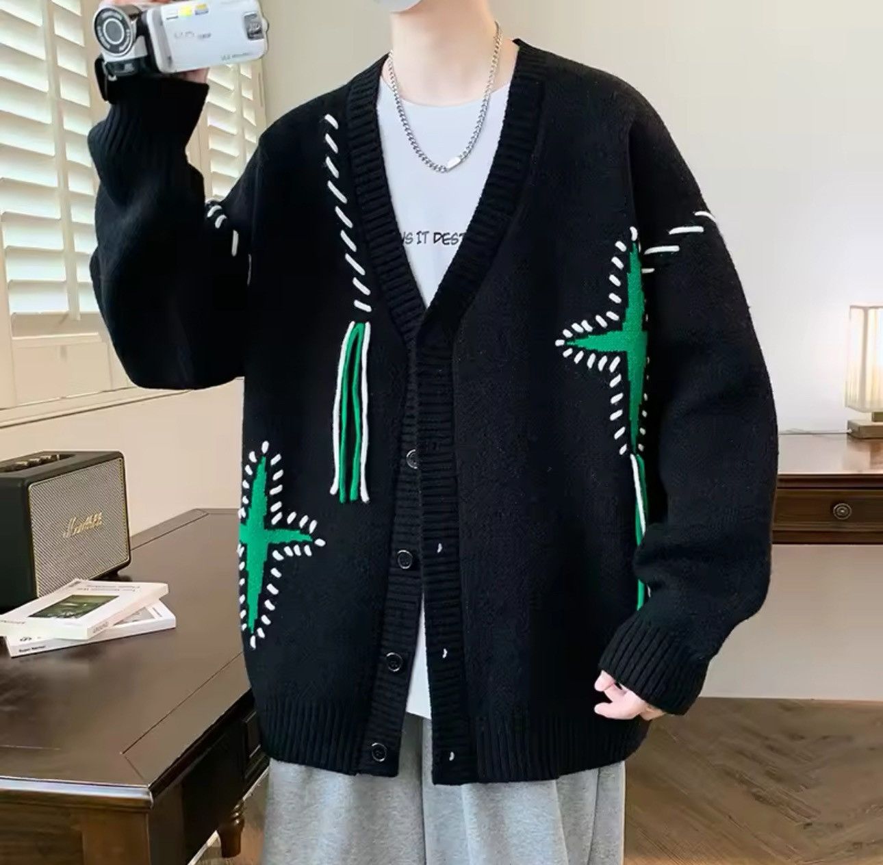 Japanese Brand Black Star Cardigan Knitwear Pullover Size US L / EU 52-54 / 3 - 3 Thumbnail