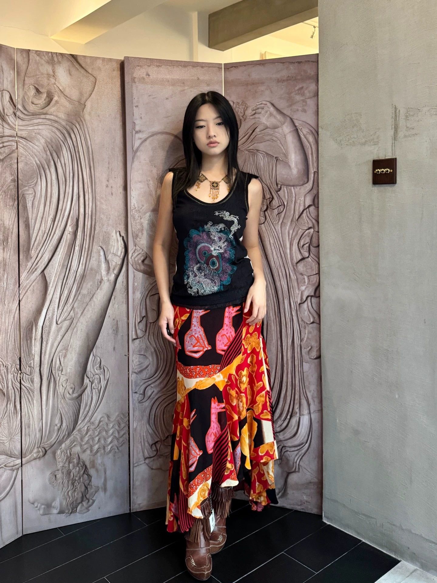 Other French Brand Color - Printed Irregular Hem Silk Skirt Size 26" / US 2 / IT 38 - 2 Thumbnail
