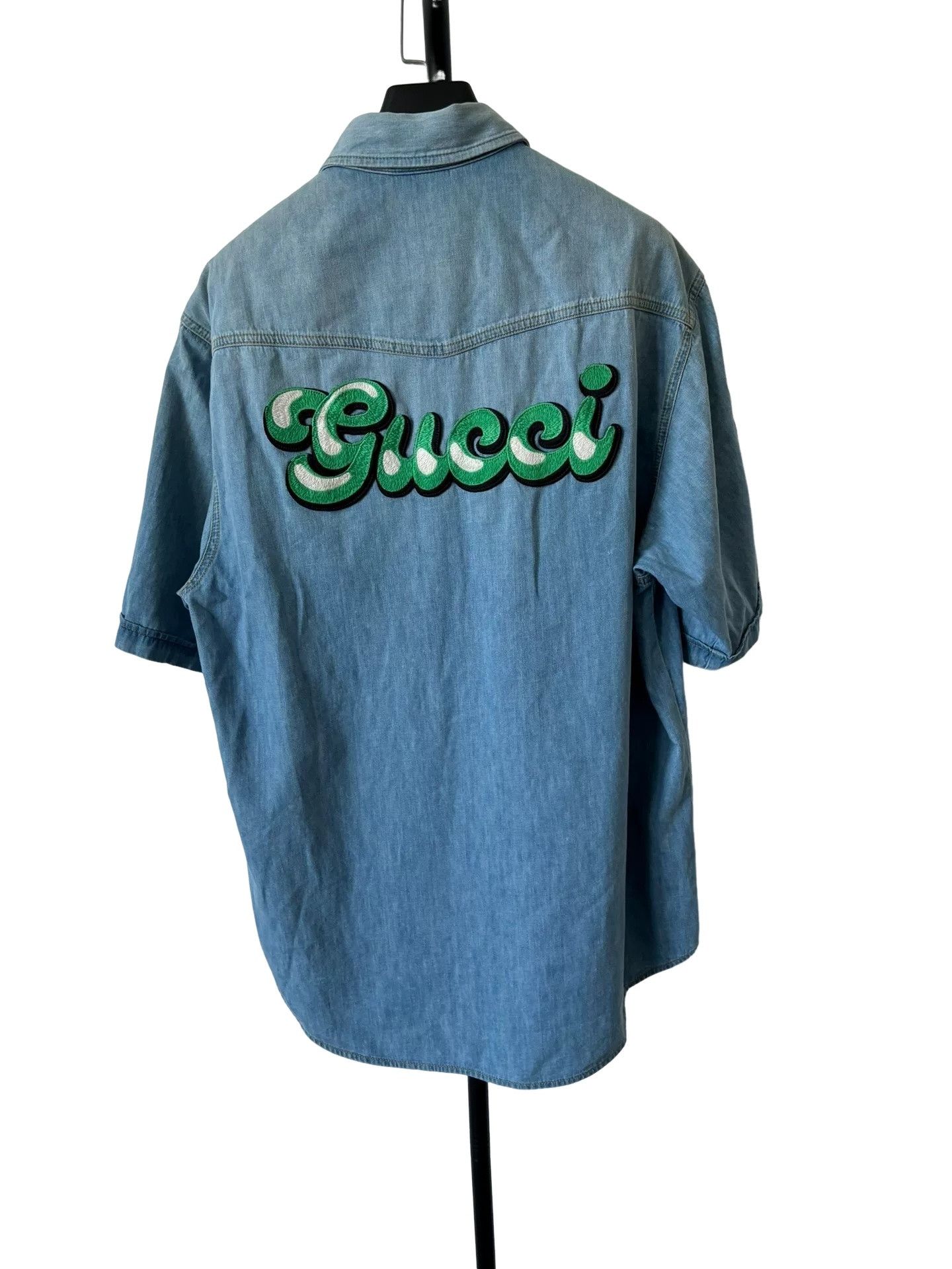 Gucci Gucci Script Logo Short Sleeve Denim Shirt Size 48 Size US M / EU 48-50 / 2 - 1 Thumbnail
