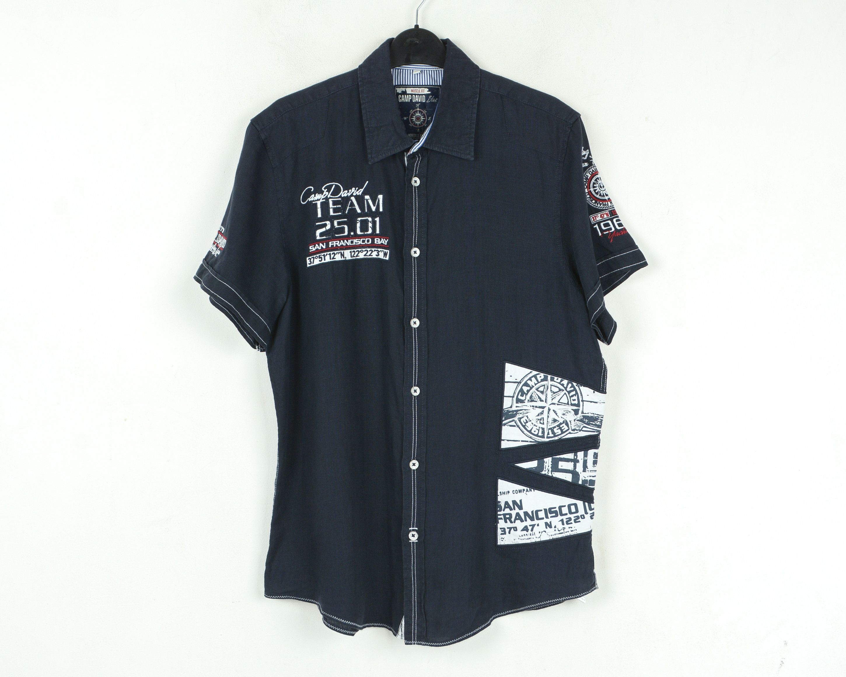Camp David Linen Shirt M Muscule Fit ShortSleeve Casual Embroidery Flax Size US M / EU 48-50 / 2 - 1 Thumbnail