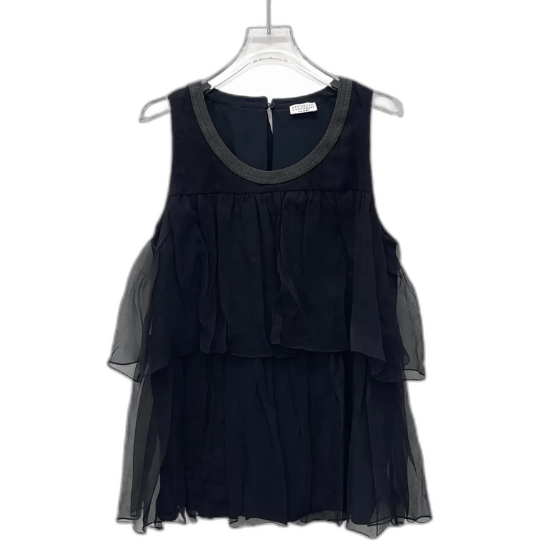 Brunello Cucinelli Brunello Cucinelli Black Sleeveless Silk Top Size US M / EU 48-50 / 2 - 1 Thumbnail