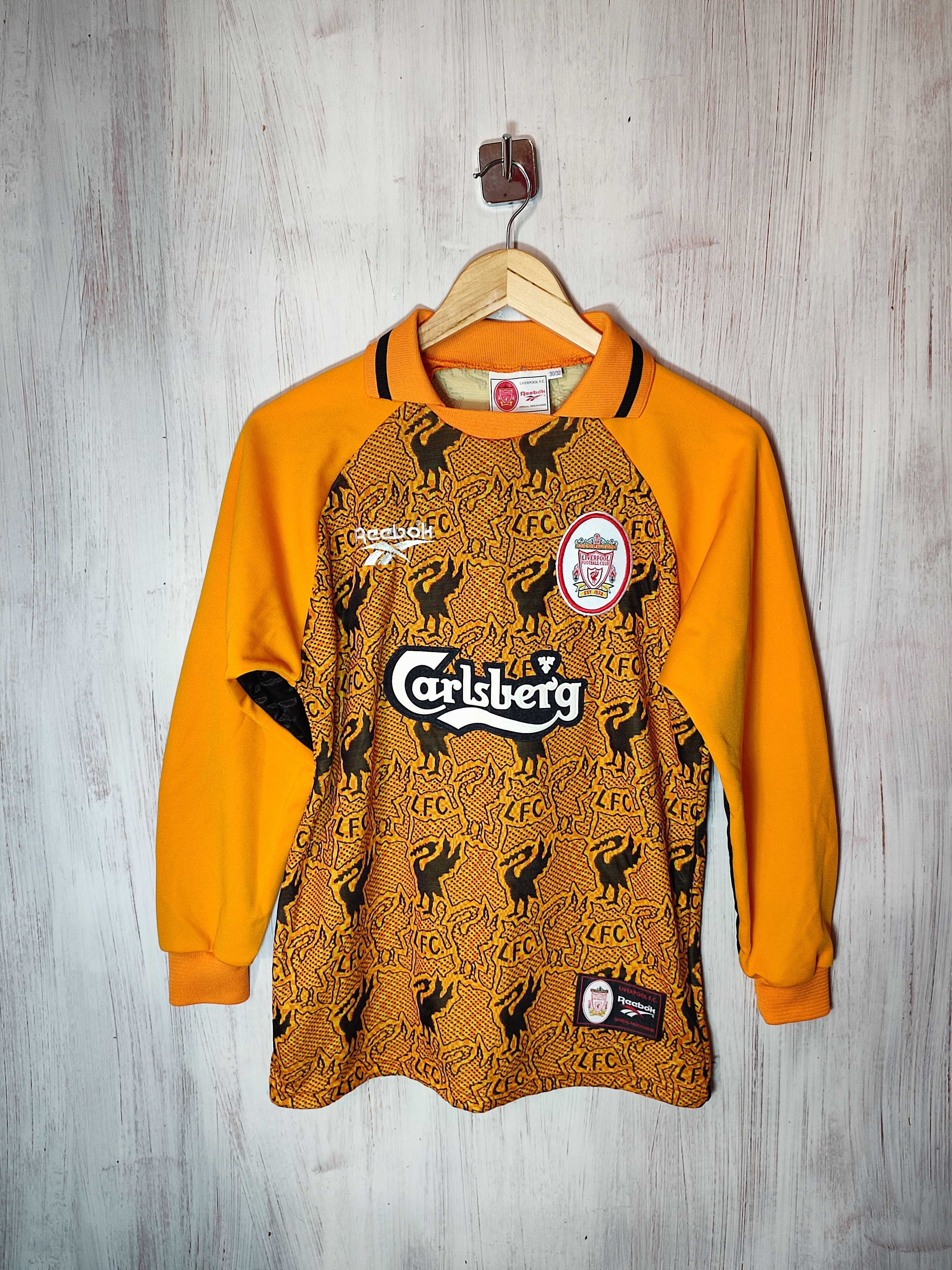 Image of Fc Liverpool 1996 1997 Goalkeeper Gk 30-32" Kit Shirt Shirt in Yellow, Men's (Size XS)