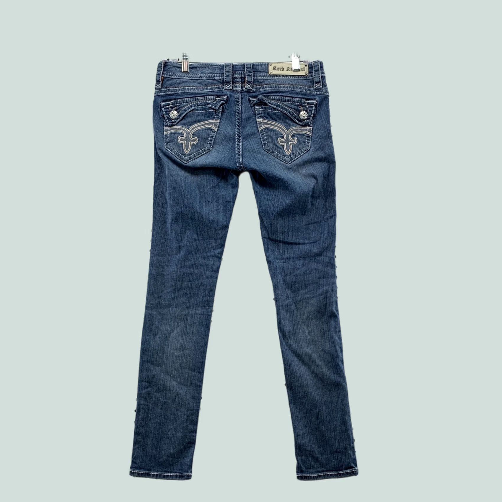 Vintage VINTAGE Rock Revival Skinny Jeans WOmens Size 29 SLim Blue Flap Pocket Fits 32x30 Denim Size 29" - 1 Thumbnail