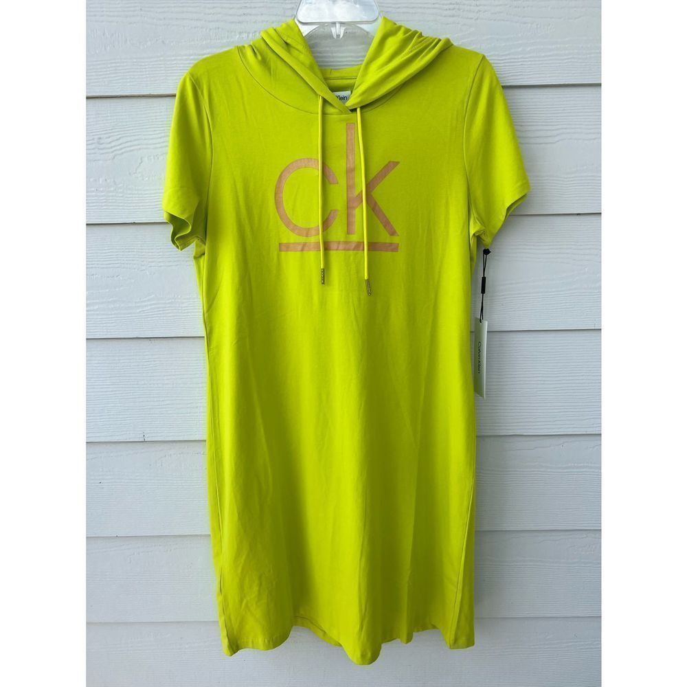 Calvin Klein neon green Hoodie T-Shirt Dress size L - crrs.pl