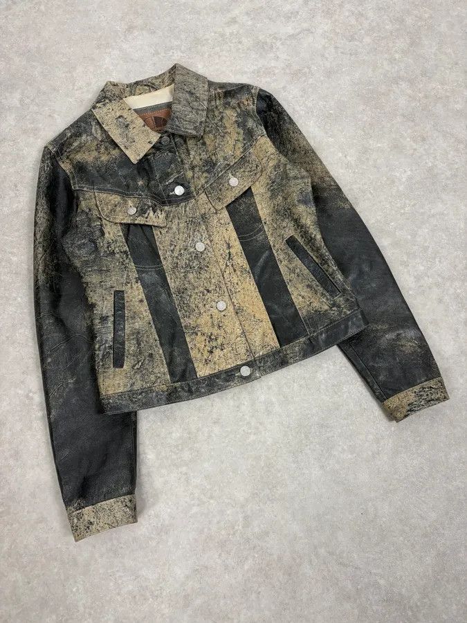 Vintage 2000s Archive Eroded Marble Effect Leather Jacket Size US S / EU 44-46 / 1 - 4 Thumbnail