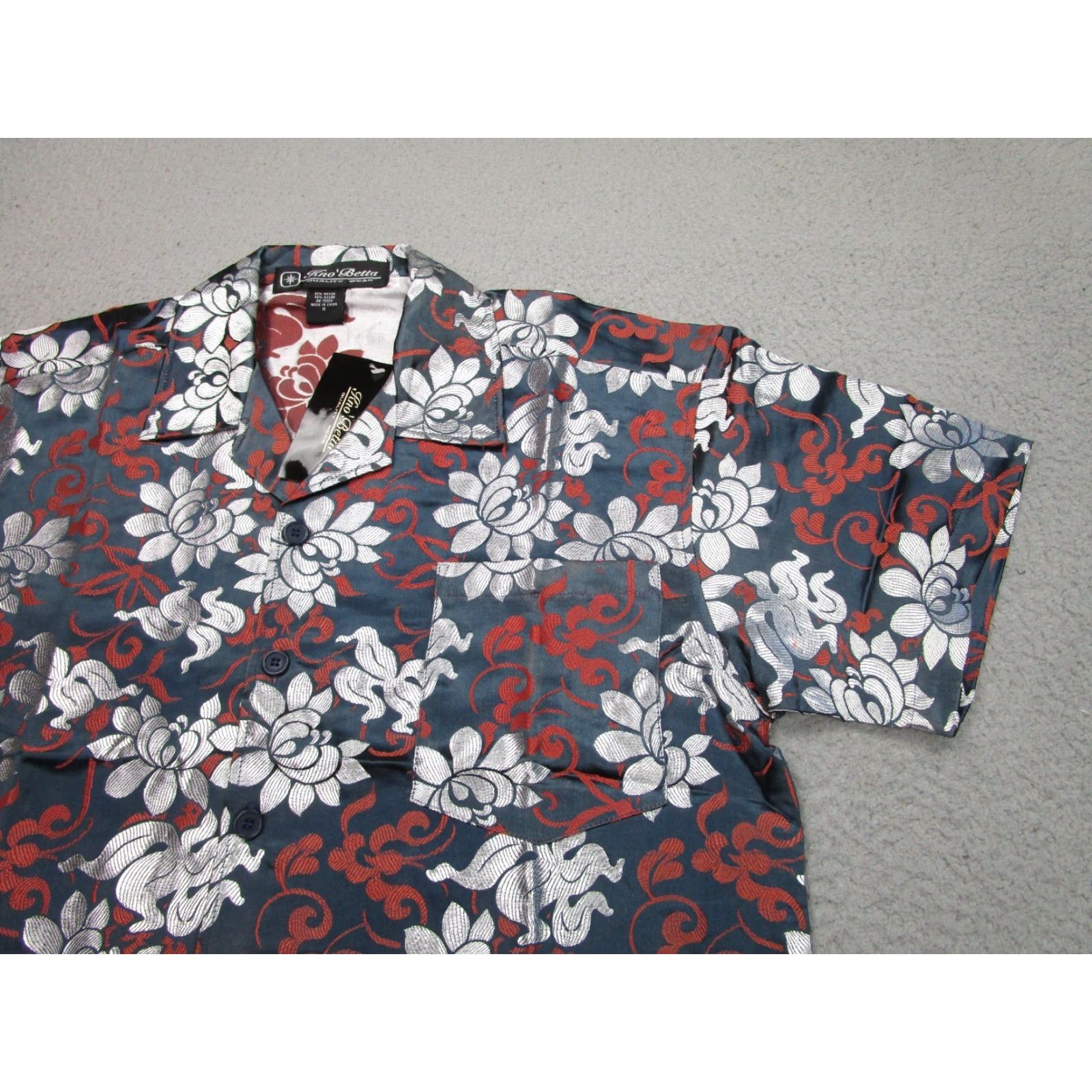 Gloverall VINTAGE Kno Betta Shirt Blue Floral Flowers Metallic Satin y2k All Over mens M Size US M / EU 48-50 / 2 - 2 Thumbnail