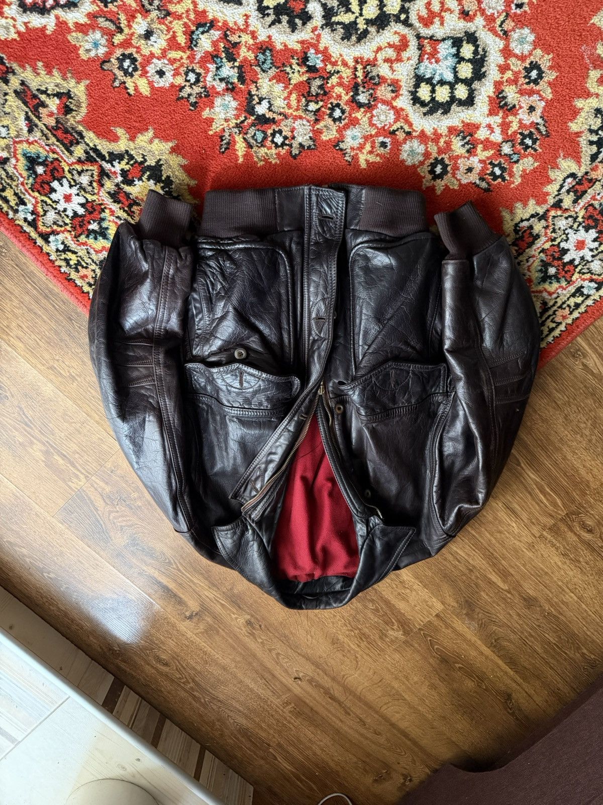 Other Vintage Y2K Black Bomber Leather Jacket Boxy Utility Size US L / EU 52-54 / 3 - 4 Thumbnail