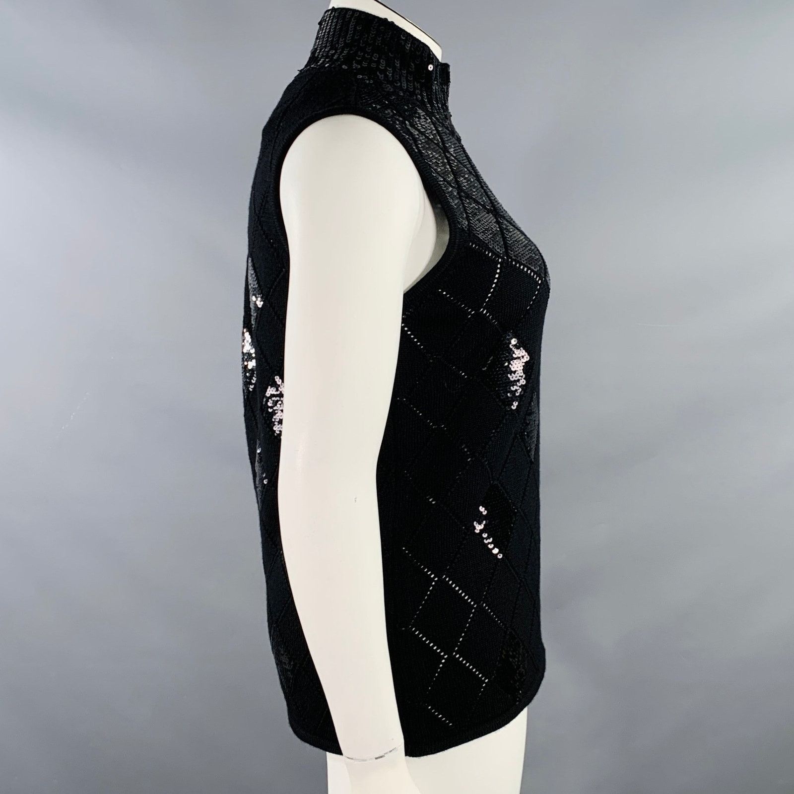 Emporio Armani Size L Black Virgin Wool Sequined Sleeveless Dress Top Size XS / US 0-2 / IT 36-38 - 3 Thumbnail