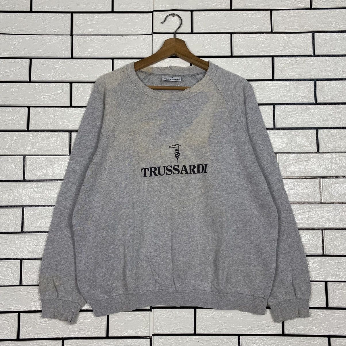 Vintage 📌Distressed Design Sweatshirt Trussardi Big Logo Size US M / EU 48-50 / 2 - 2 Thumbnail