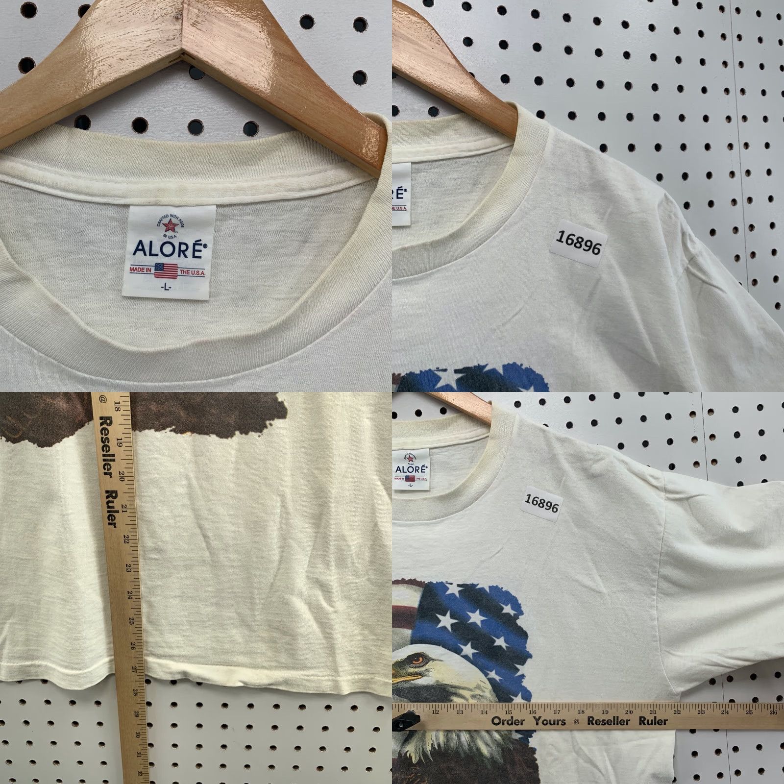 Vintage VINTAGE Alore Shirt Adult Large White Eagle USA Flag Short Sleeve Crew Neck Mens/Womens Size US L / EU 52-54 / 3 - 8 Thumbnail