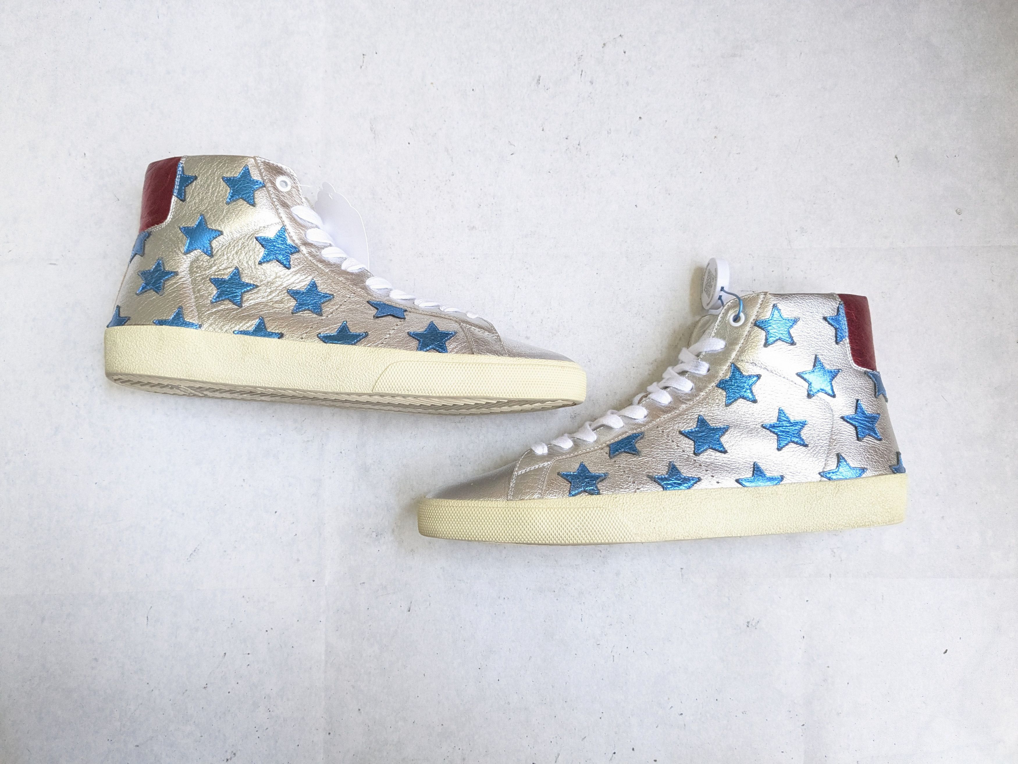 Saint Laurent Paris Saint Laurent High Top Sneakers 11 44 Stars Silver Blue Red Size US 11 / EU 44 - 1 Thumbnail