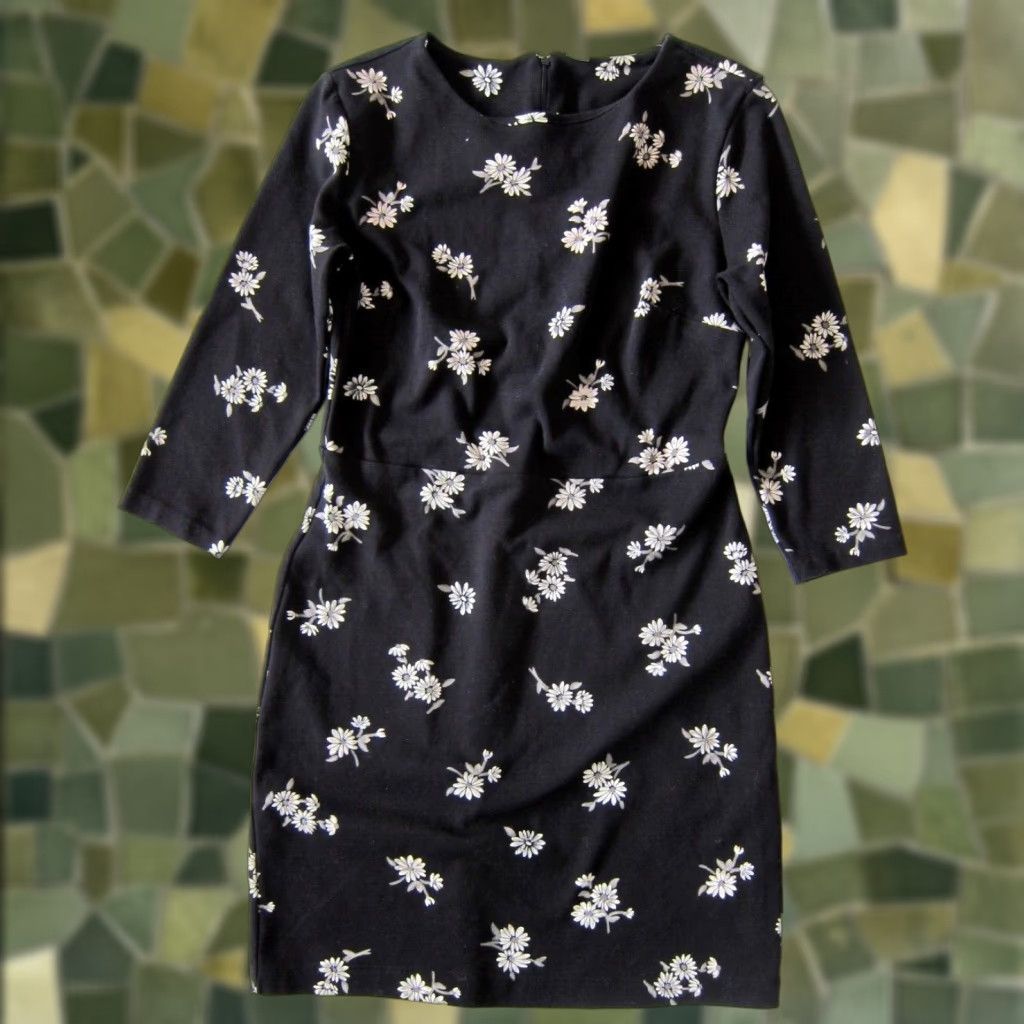 Old Navy Old Navy Black White Floral Cotton Stretch High Neck 3/4 Sleeve Empire Dress XS Size XS / US 0-2 / IT 36-38 - 1 Thumbnail
