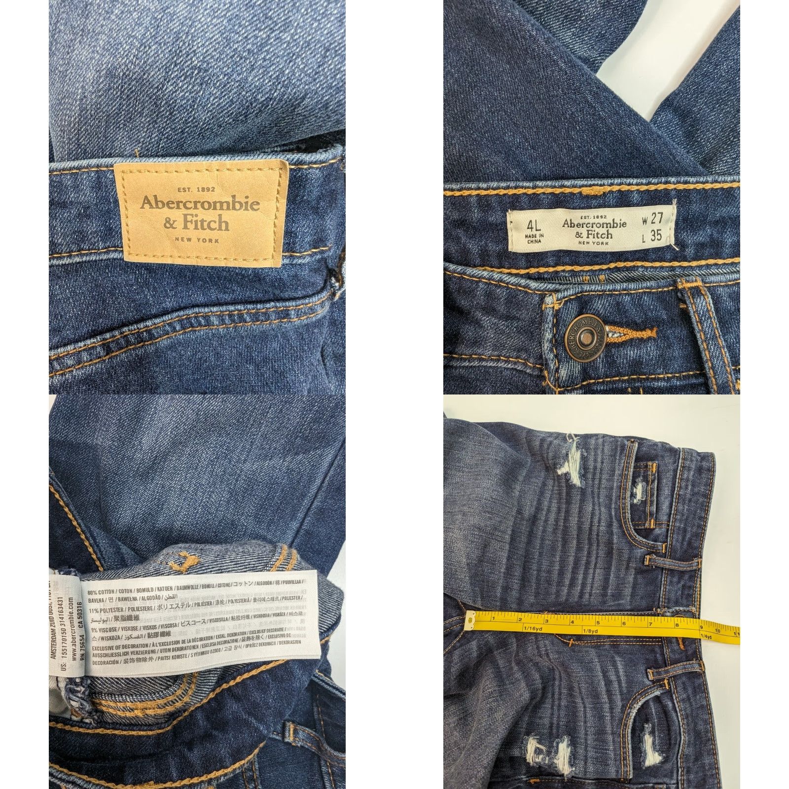 Abercrombie & Fitch Abercrombie & Fitch Jeans Women's Size 4L 27x35 Denim Distressed Blue 5-Pocket Regular Skinny Belts & Zippers Size 27" / US 4 / IT 40 - 8 Thumbnail