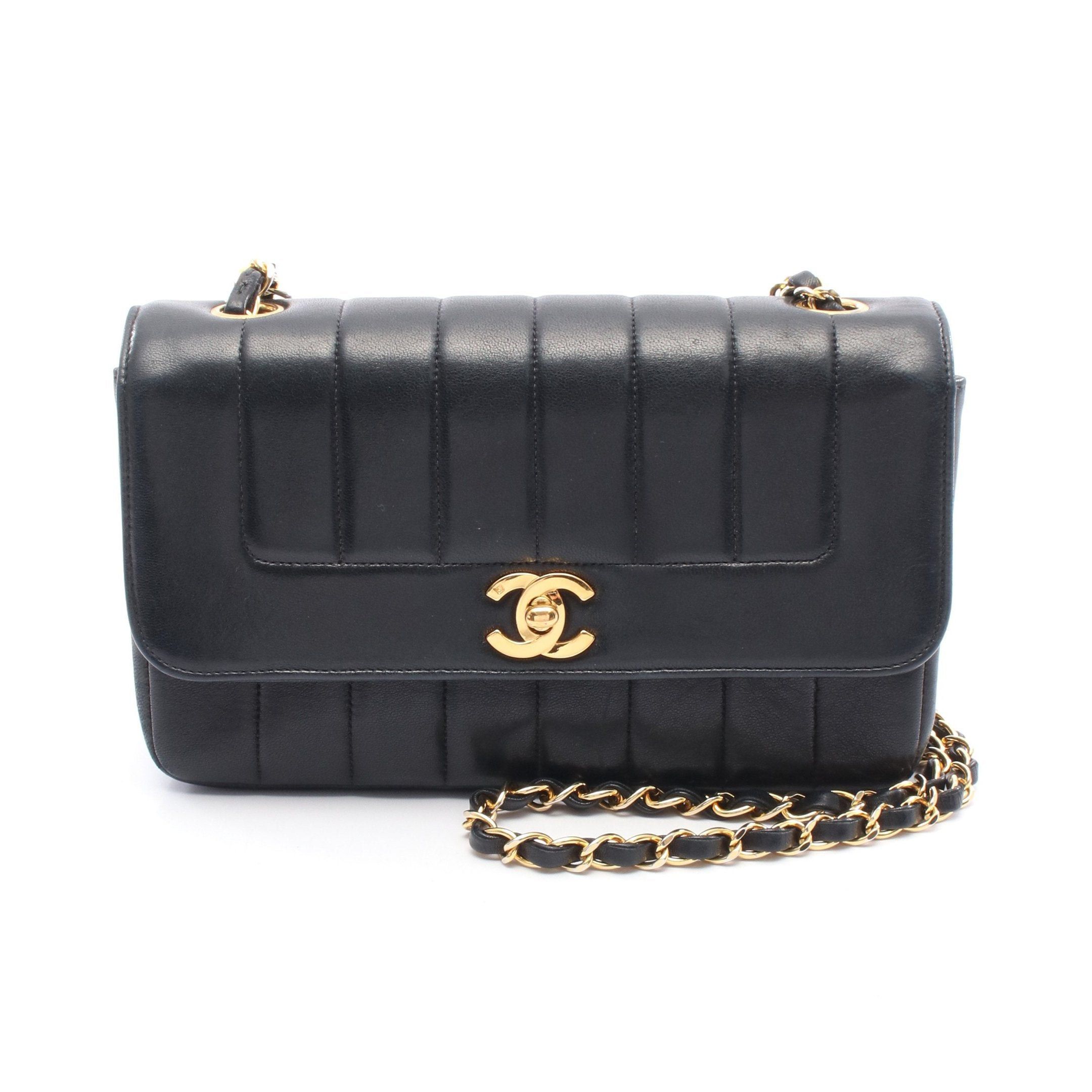 Chanel Mademoiselle Line Chain Shoulder Bag Lambskin Black Gold Hardware, Women's