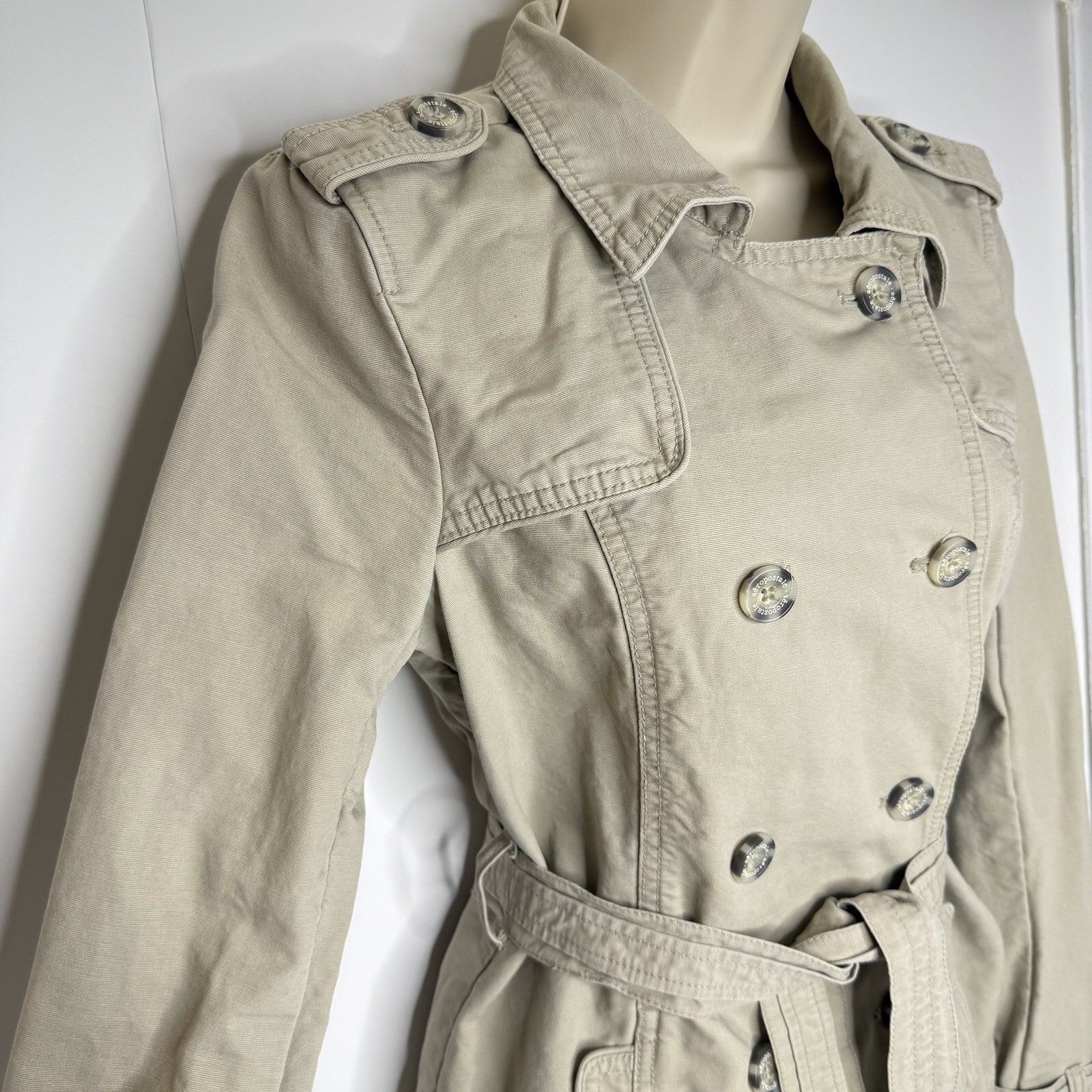 Aeropostale Aeropostale Women Beige Jacket M Belt Tie Double Breasted Size M / US 6-8 / IT 42-44 - 2 Thumbnail