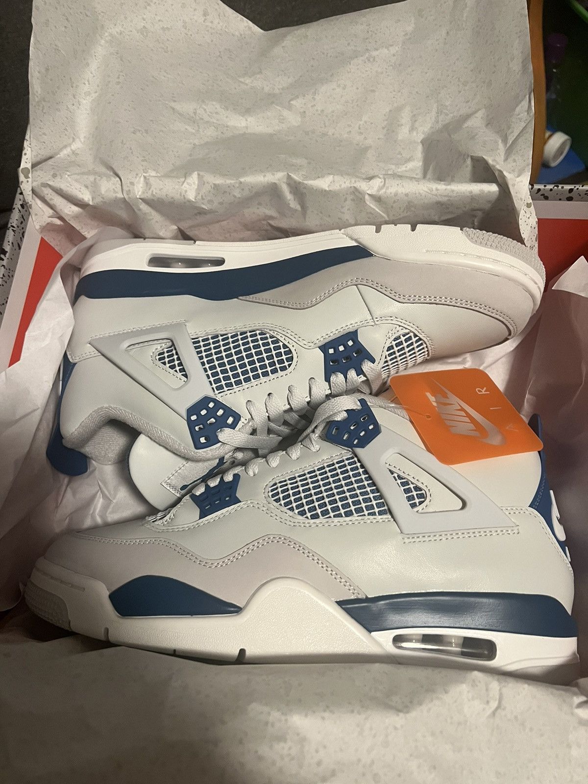 image of Jordan Nike Jordan 4 Military Blue Size 10 Ds Shoes in White, Men's