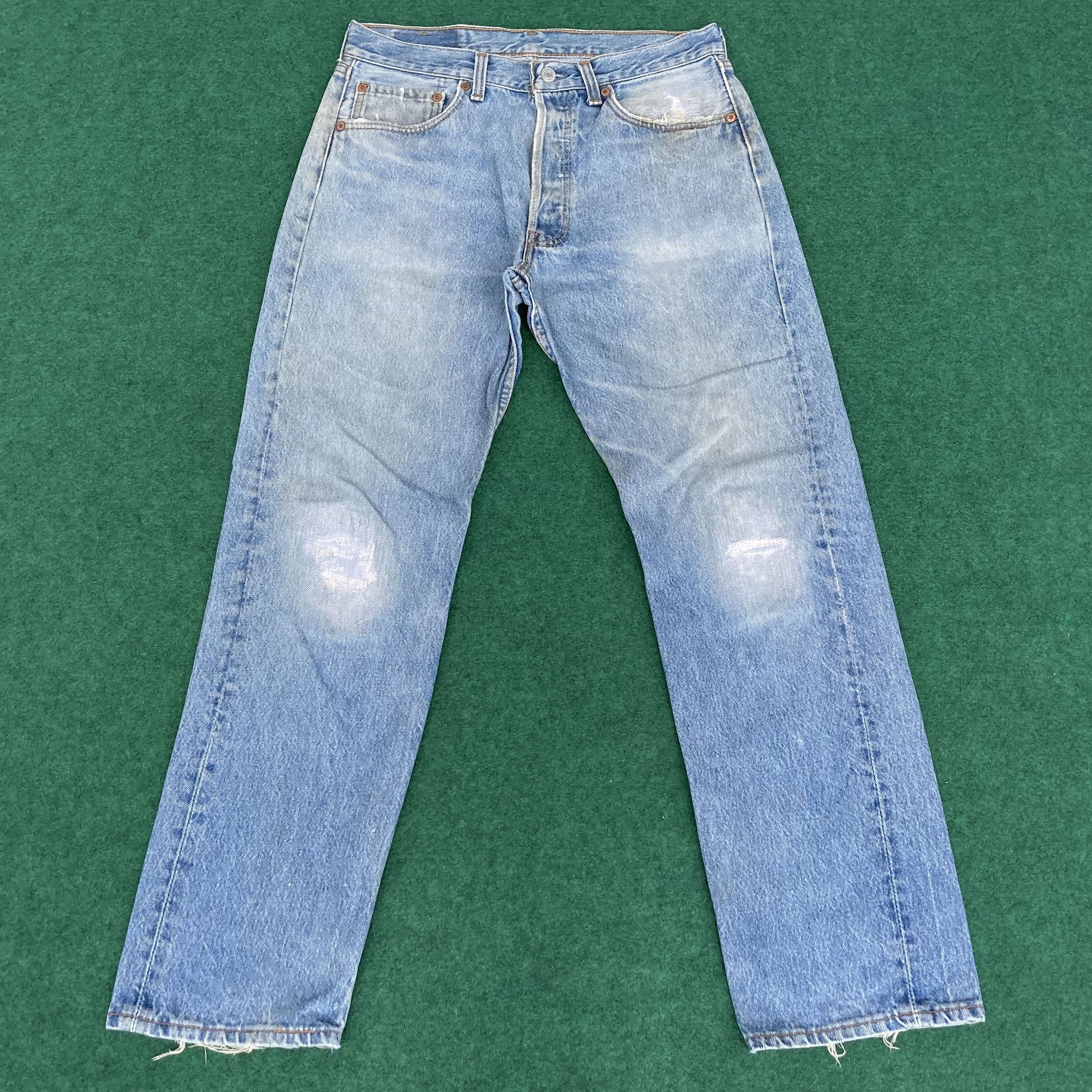 Levi's × Vintage Vtg Levis 501 Distressed Ripped Light Blue Faded Sz 31 Jeans Size US 31 - 1 Thumbnail