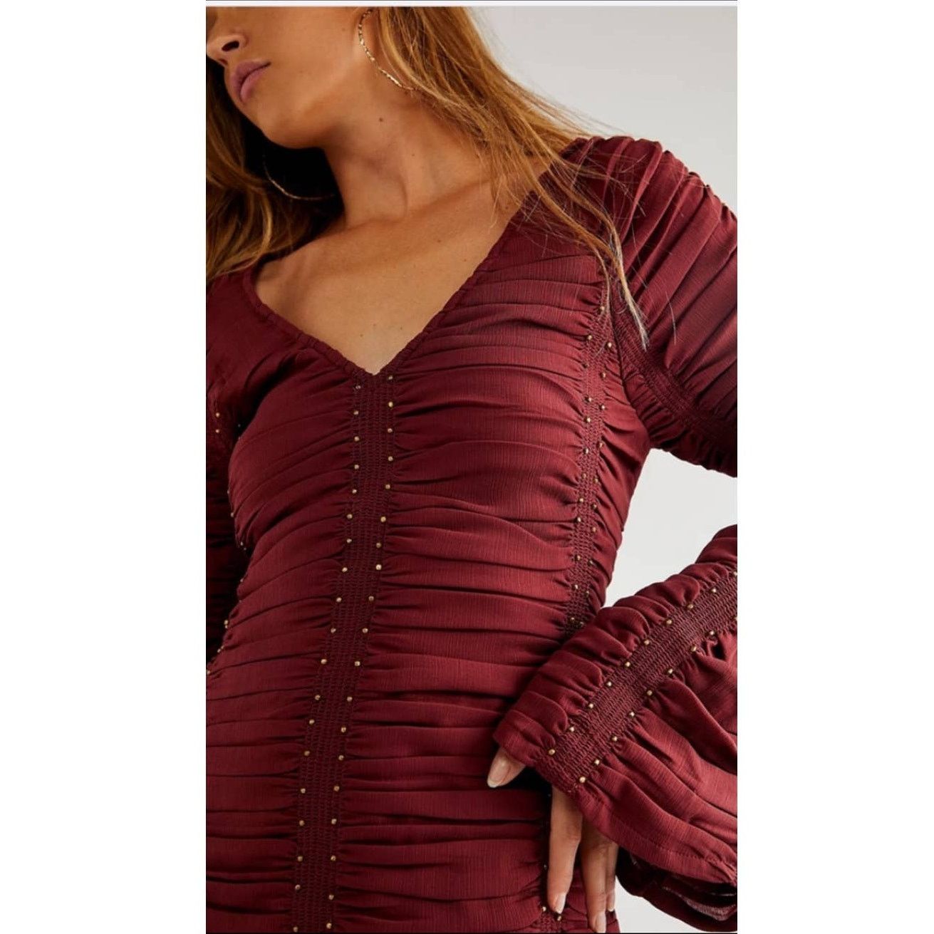 Free People New FREE PEOPLE Western Romance Mini Dress $448 X-SMALL Red Size XS / US 0-2 / IT 36-38 - 2 Thumbnail