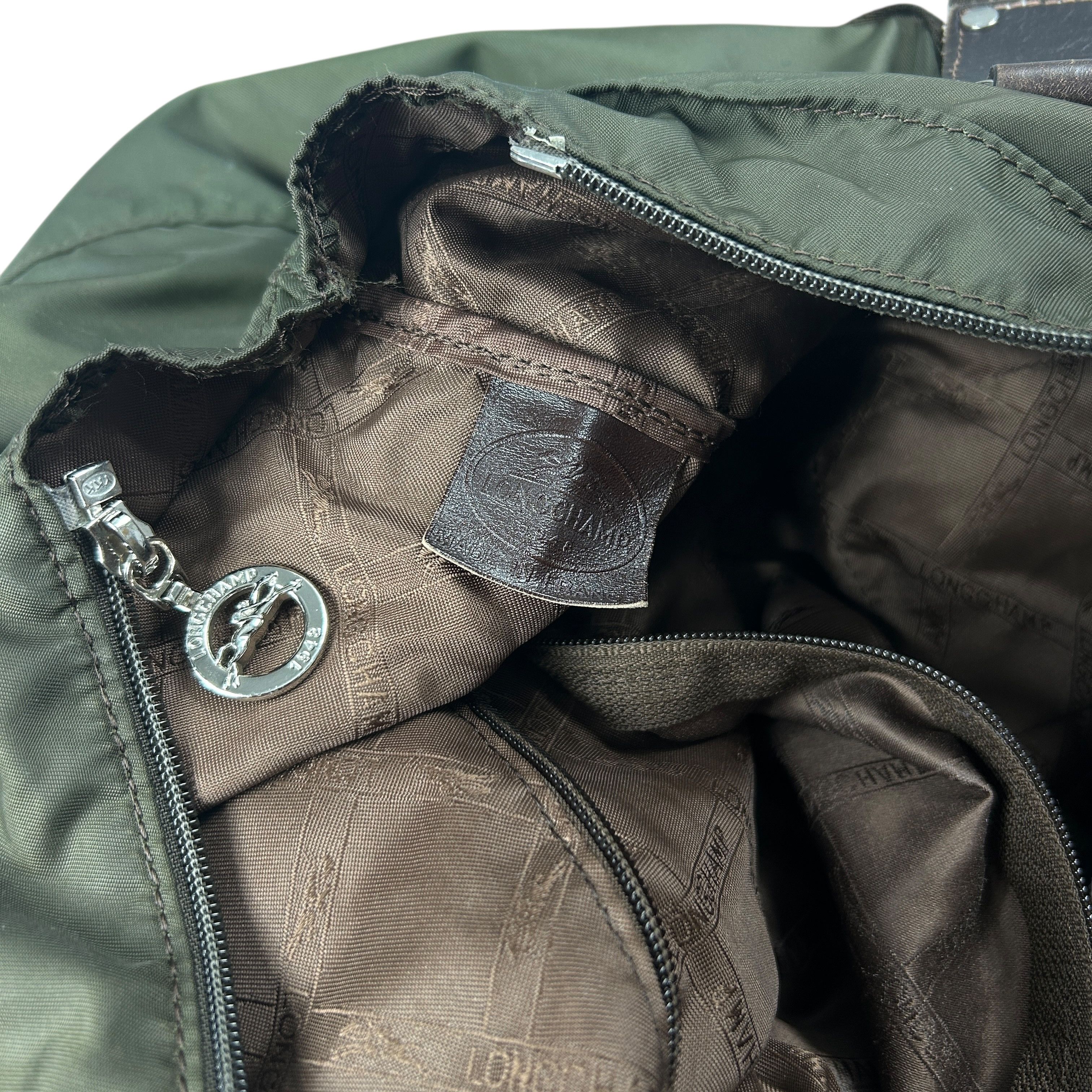 Longchamp Longchamp Khaki Green Nylon Leather Tote Hand Bag Medium Size ONE SIZE - 7 Thumbnail