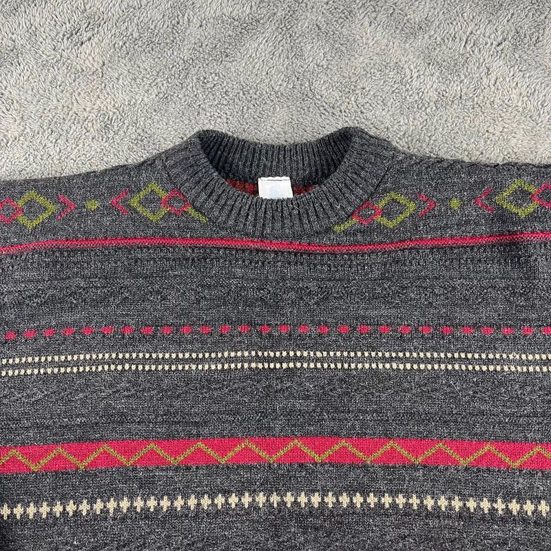 Designer Vintage Euro-Star Knitted Sweater M Grey, Red, Green G+ Size US M / EU 48-50 / 2 - 2 Thumbnail