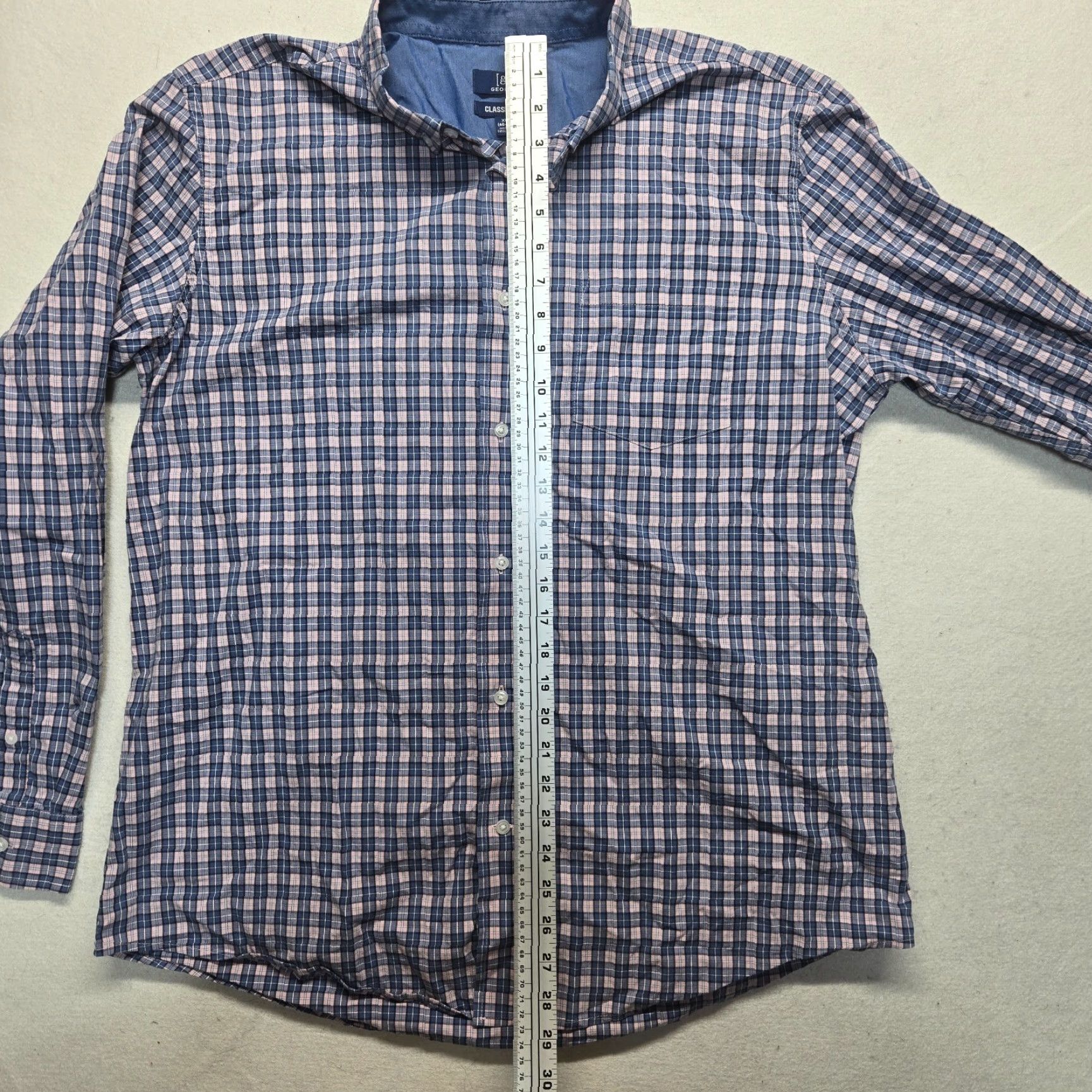 George VINTAGE not applicable; brand/point: George Shirt Adult Men XL Blue Button-Up Check Pattern Size US XL / EU 56 / 4 - 6 Thumbnail