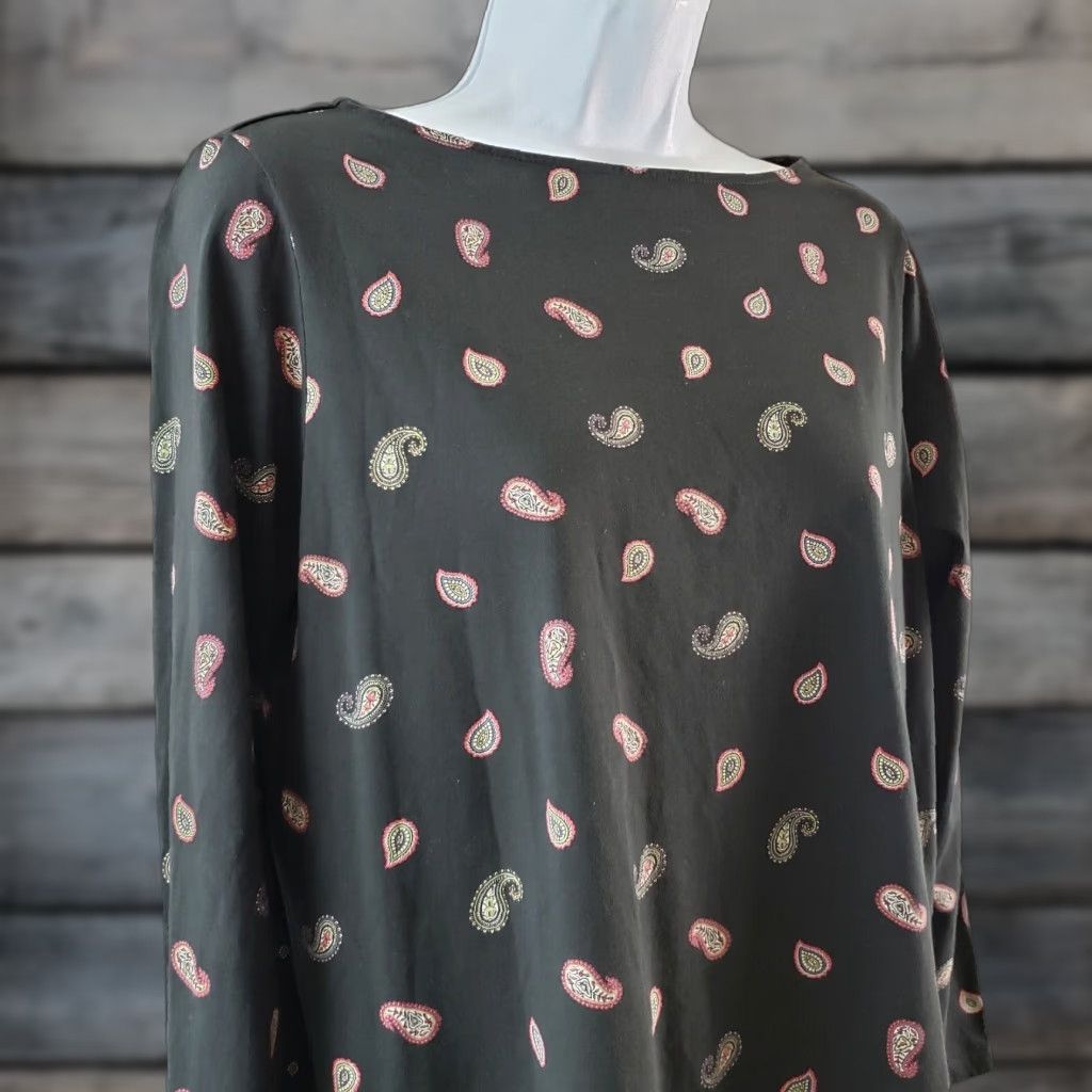 J. Jill VINTAGE J Jill Womens Top Blouse Paisley Long Sleeve Black Red Cotton Blend L Women Size L / US 10 / IT 46 - 1 Thumbnail