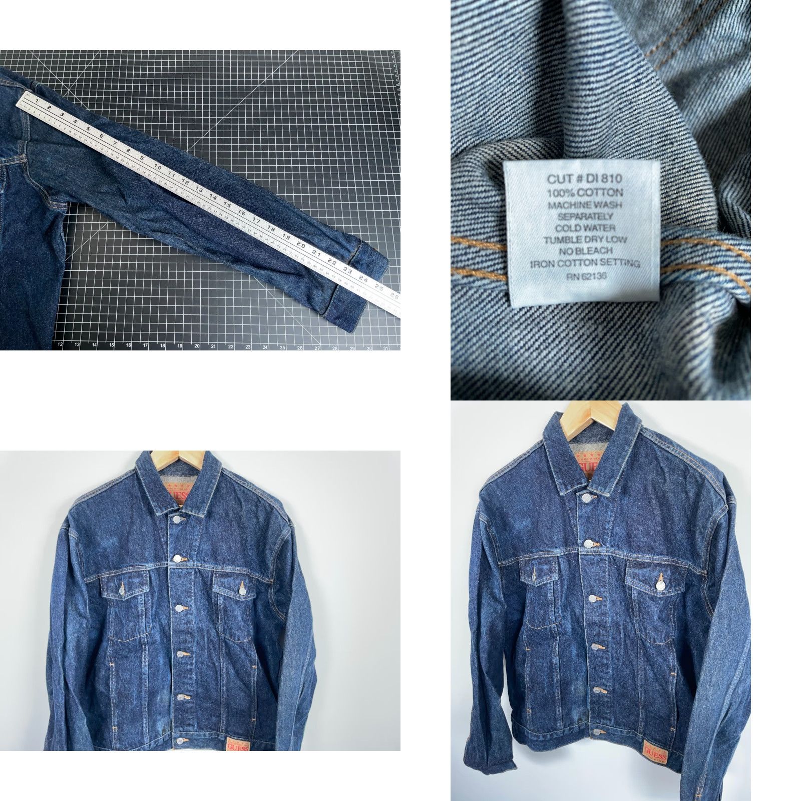 Guess VINTAGE GUESS Jeans Jacket Mens XL Dark Blue Denim Unlined Trucker 90s Retro Button Front Spin? Size US 36 / EU 52 - 8 Thumbnail