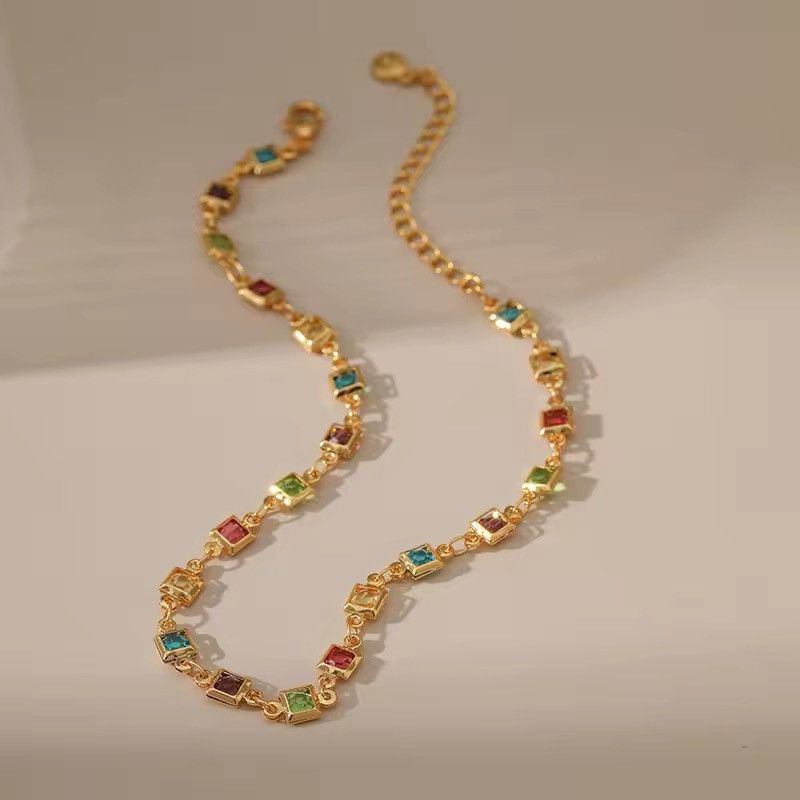 Jewelry Square Wrapped Colored Zircon Anklet Size ONE SIZE - 1 Thumbnail