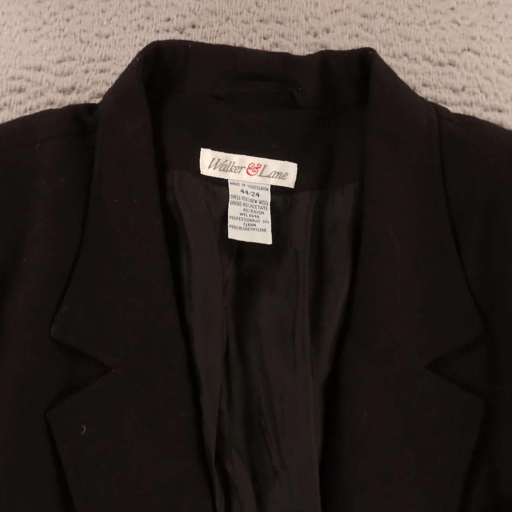 Vintage Womens Blazer Jacket 24 Black Wool Twill Single Breasted