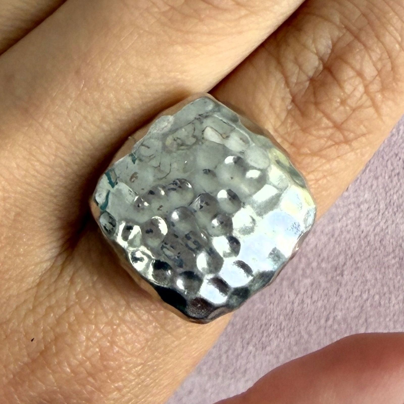 Sterling Silver sterling silver hammered square ring size 7.5 Size ONE SIZE - 1 Thumbnail