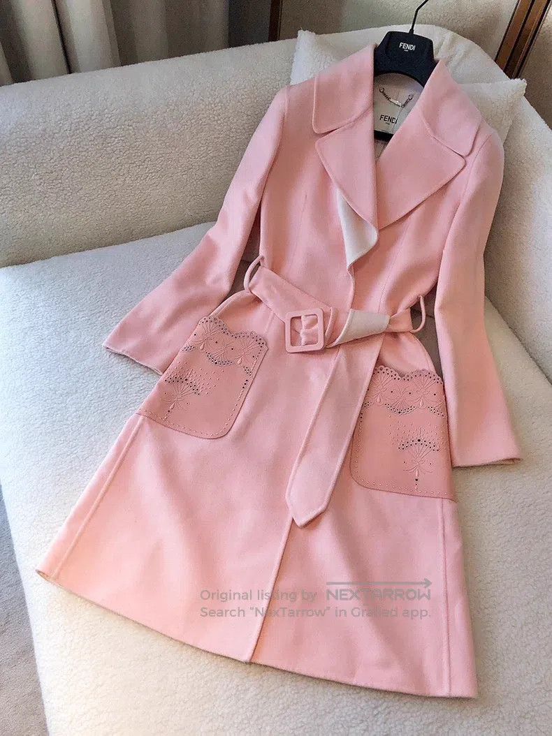 Fendi Fendi Pink wool coat, double-sided wool, leather carved po Size 4XL / US 24-26 - 1 Thumbnail