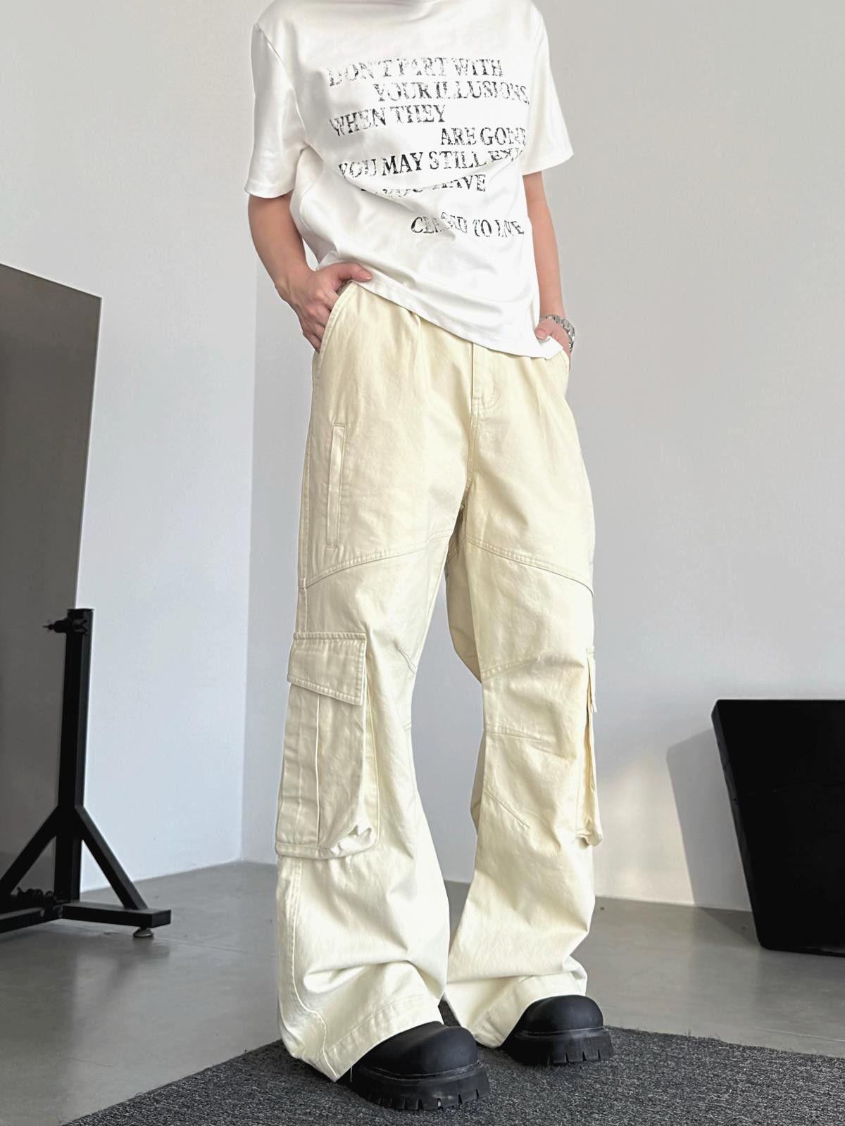 Other Beige Wide Leg Cargo Pants, Loose Fit Utility Pants Size US 32 / EU 48 - 1 Thumbnail