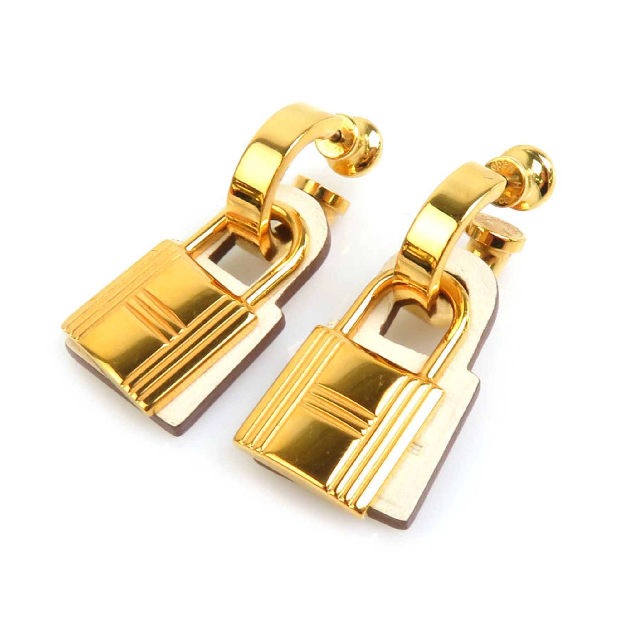 image of Hermes Earrings O'kelly Metal Leather Gold Nata Women's E58672J